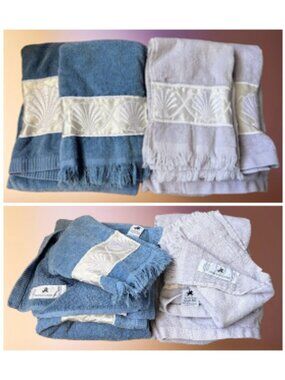 Vintage Embroidered 4-Piece Towel Set with Seashell Motif